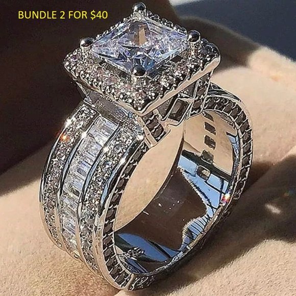 Jewelry - SQUARE SILVER DIAMOND BRIDAL RING